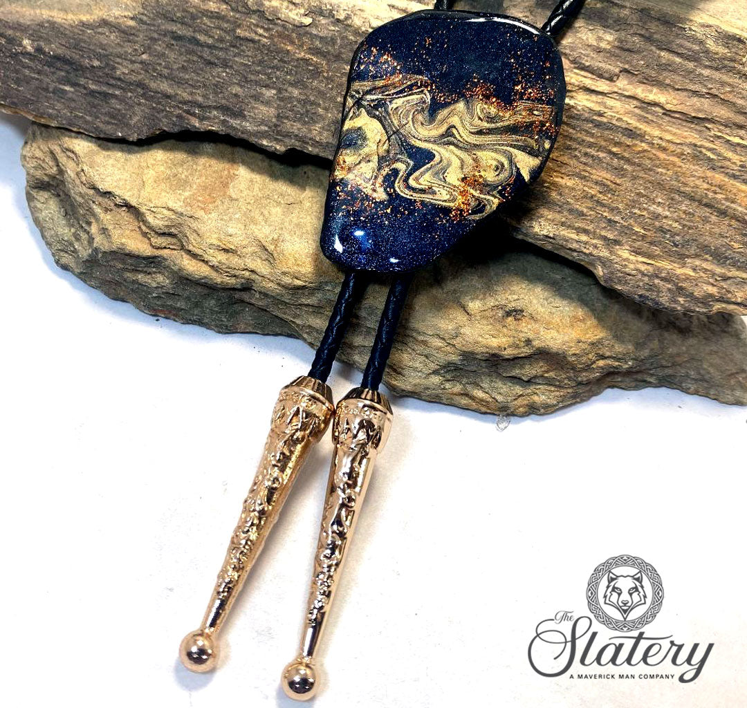 Large hand painted bolo tie made from slate in our OWL colors
