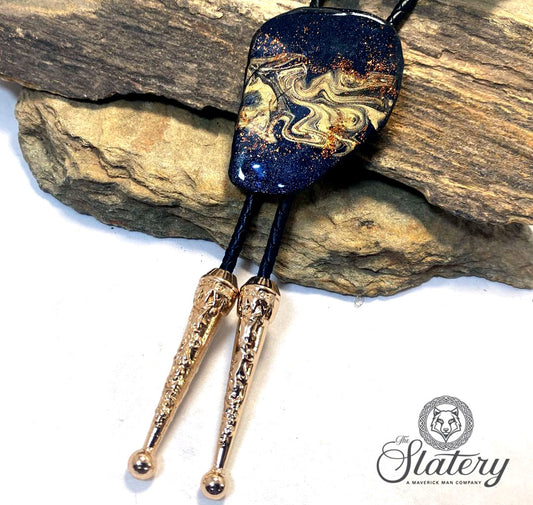 Large hand painted bolo tie made from slate in our OWL colors