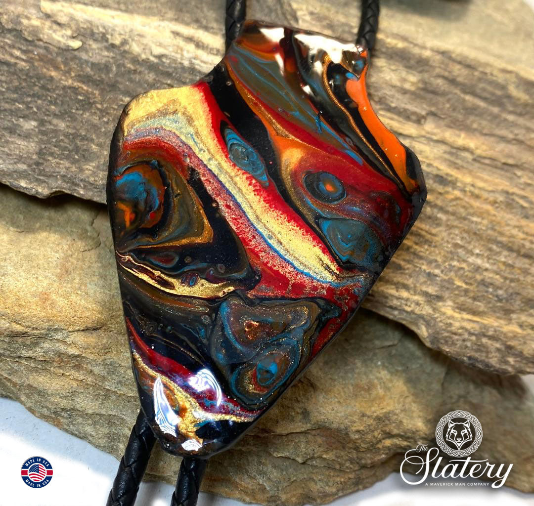 Extra Large hand painted arrowhead bolo tie made from slate in Southwestern colors