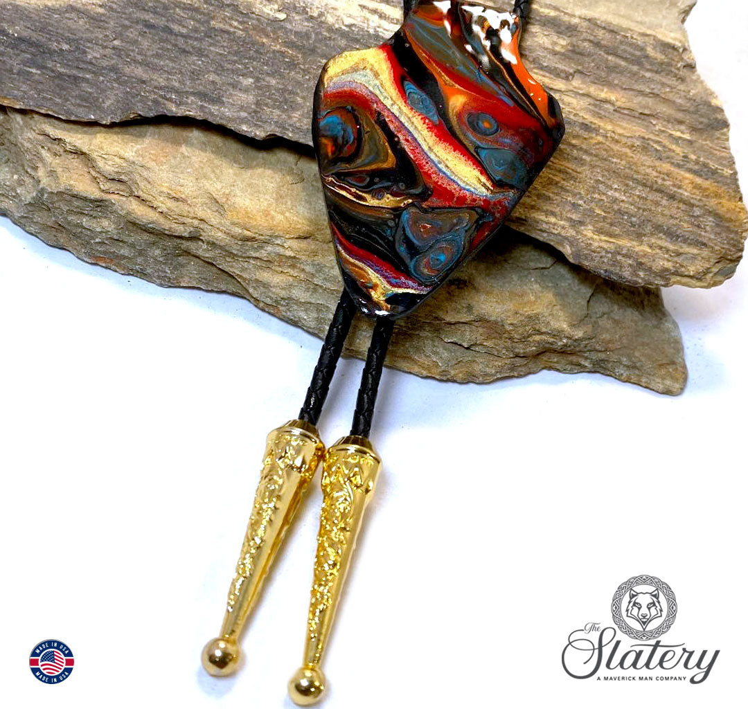 Extra Large hand painted arrowhead bolo tie made from slate in Southwestern colors