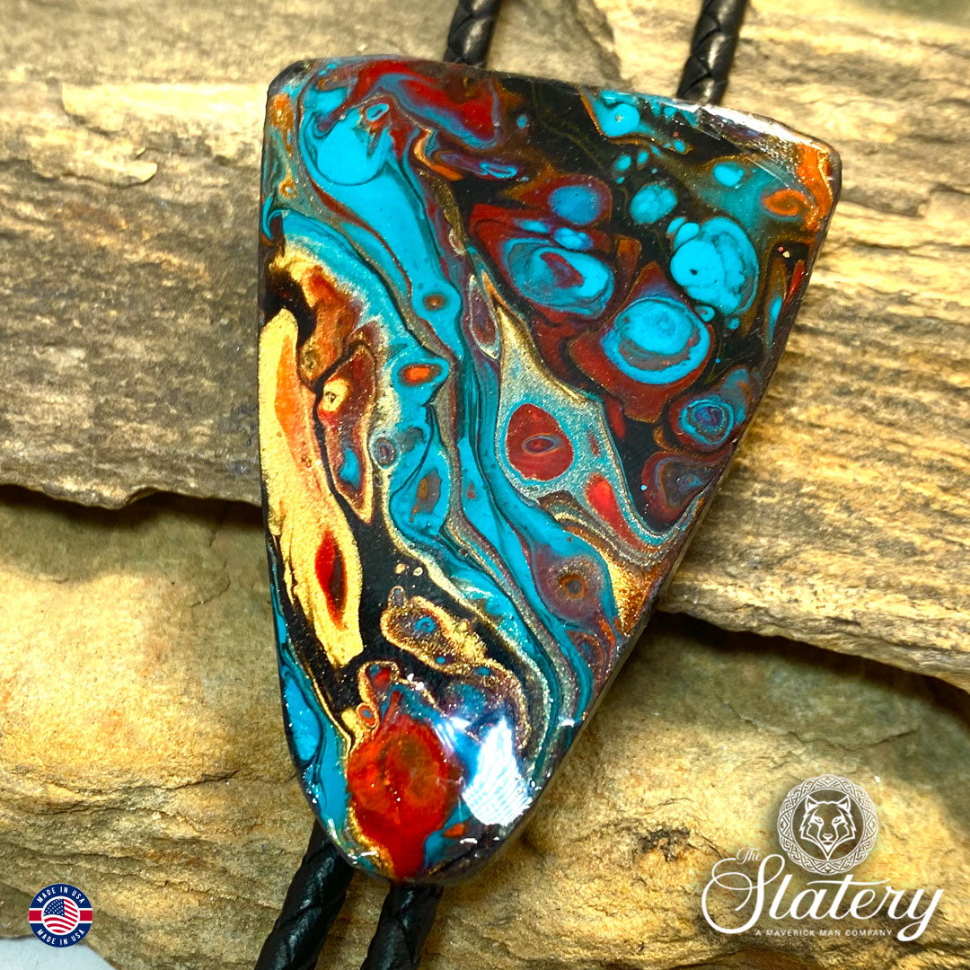 Extra Large hand painted arrowhead bolo tie made from slate in Southwestern colors
