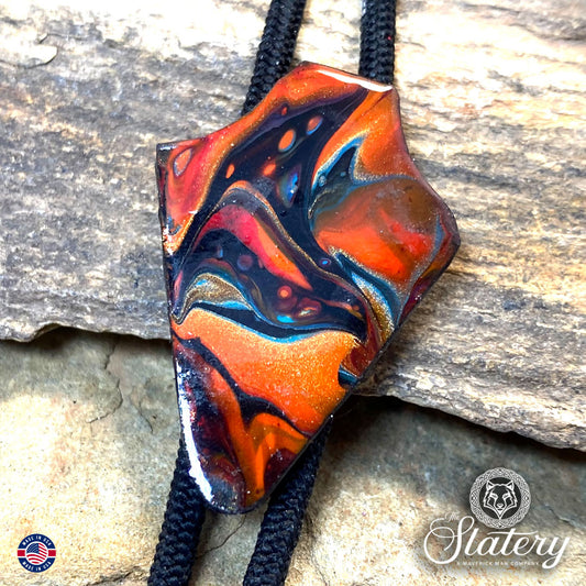Smaller hand painted arrowhead bolo tie made from slate in Southwestern colors