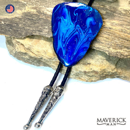 Large hand painted slate bolo tie in the colors of the night sky