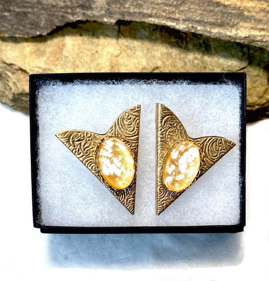 Medium collar tips with gold and white hand painted stones