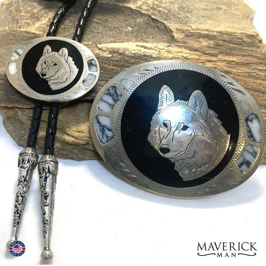 SPECIAL - Wolf bolo tie and buckle set