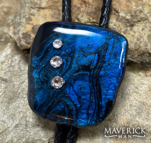 Hand painted dressy bolo made from slate with rhinestones