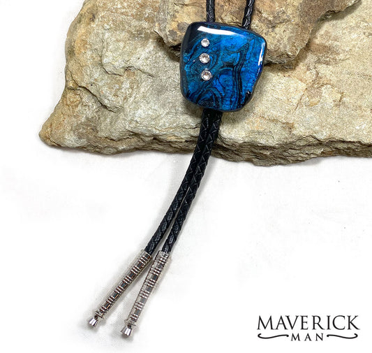 Hand painted dressy bolo made from slate with rhinestones