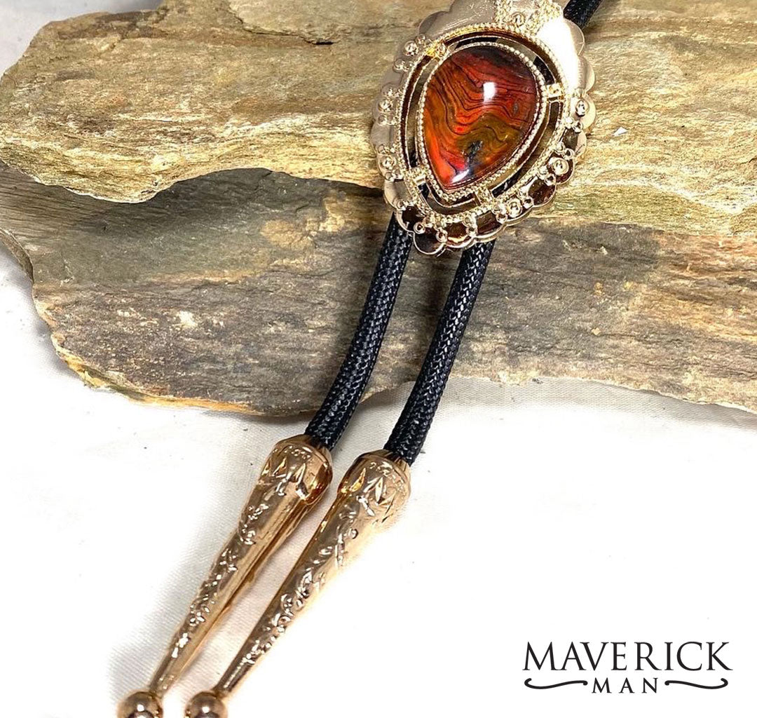 Dressy rose gold bolo with hand painted red and black stone