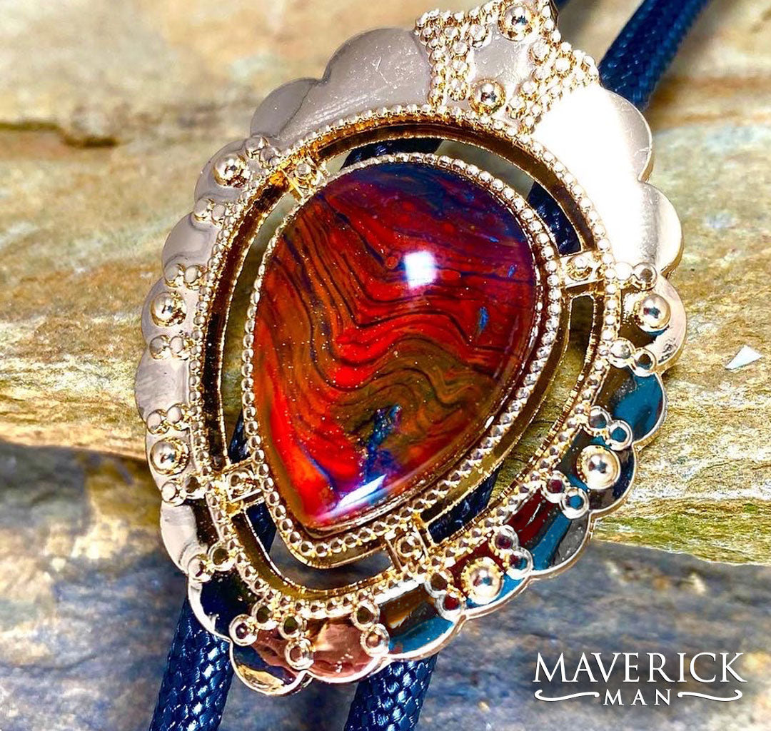 Dressy rose gold bolo with hand painted red and black stone