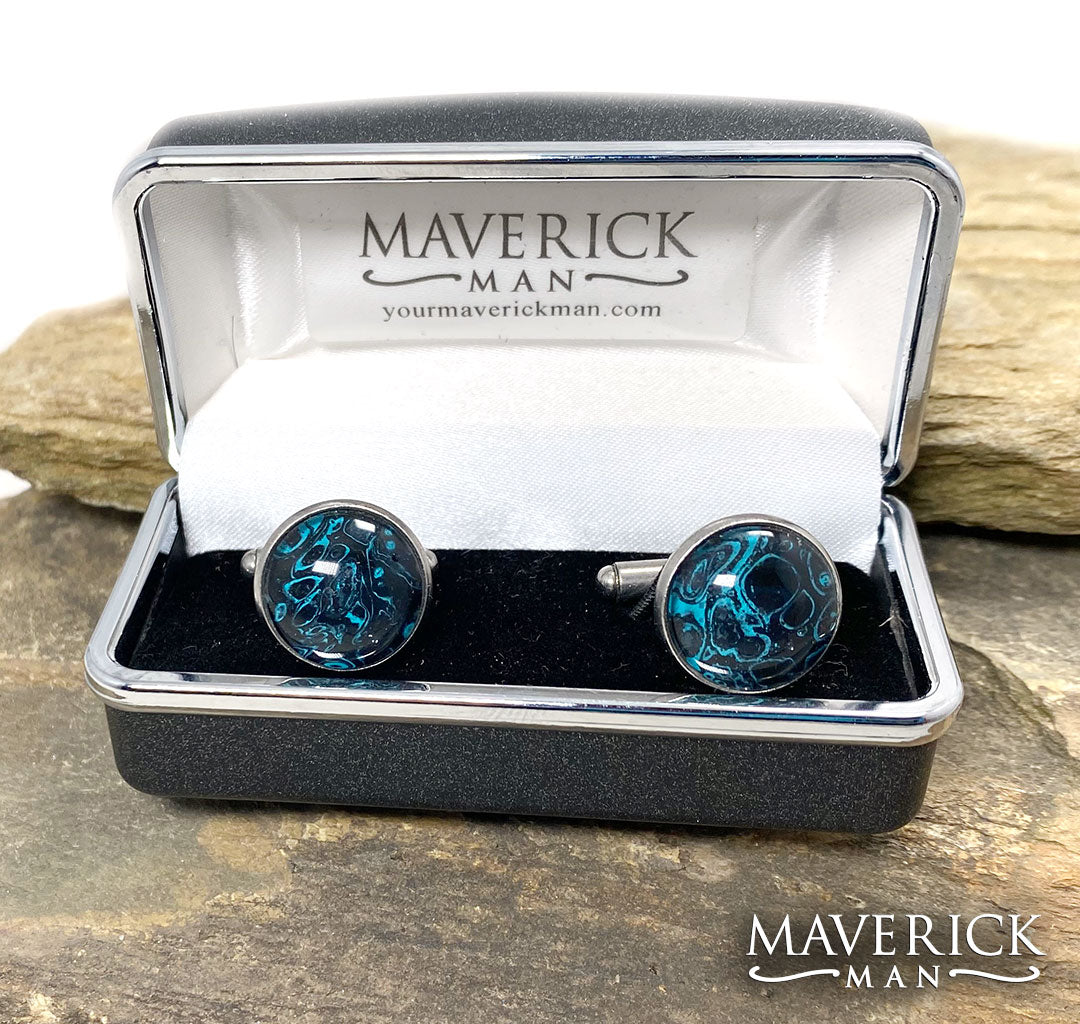 Classic turquoise and black hand painted cuff links