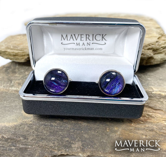 Cool black and metallic purple stainless steel cufflinks
