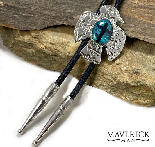 Dressy thunderbird bolo tie with cross