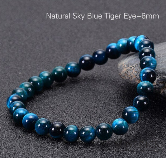Blue Lake Tiger Eye Beaded bracelet in two bead sizes