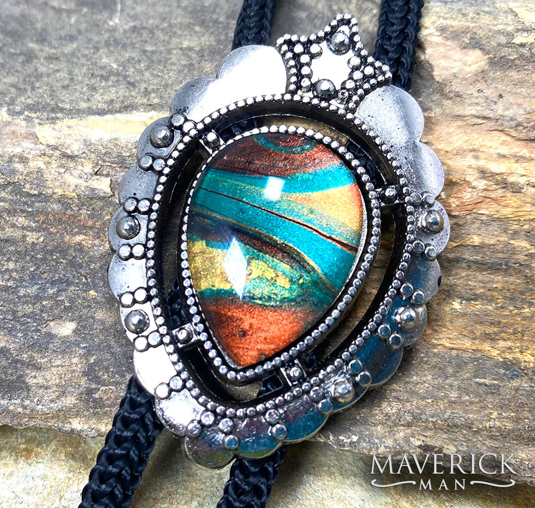 Dressy bolo with green earth toned hand painted stone