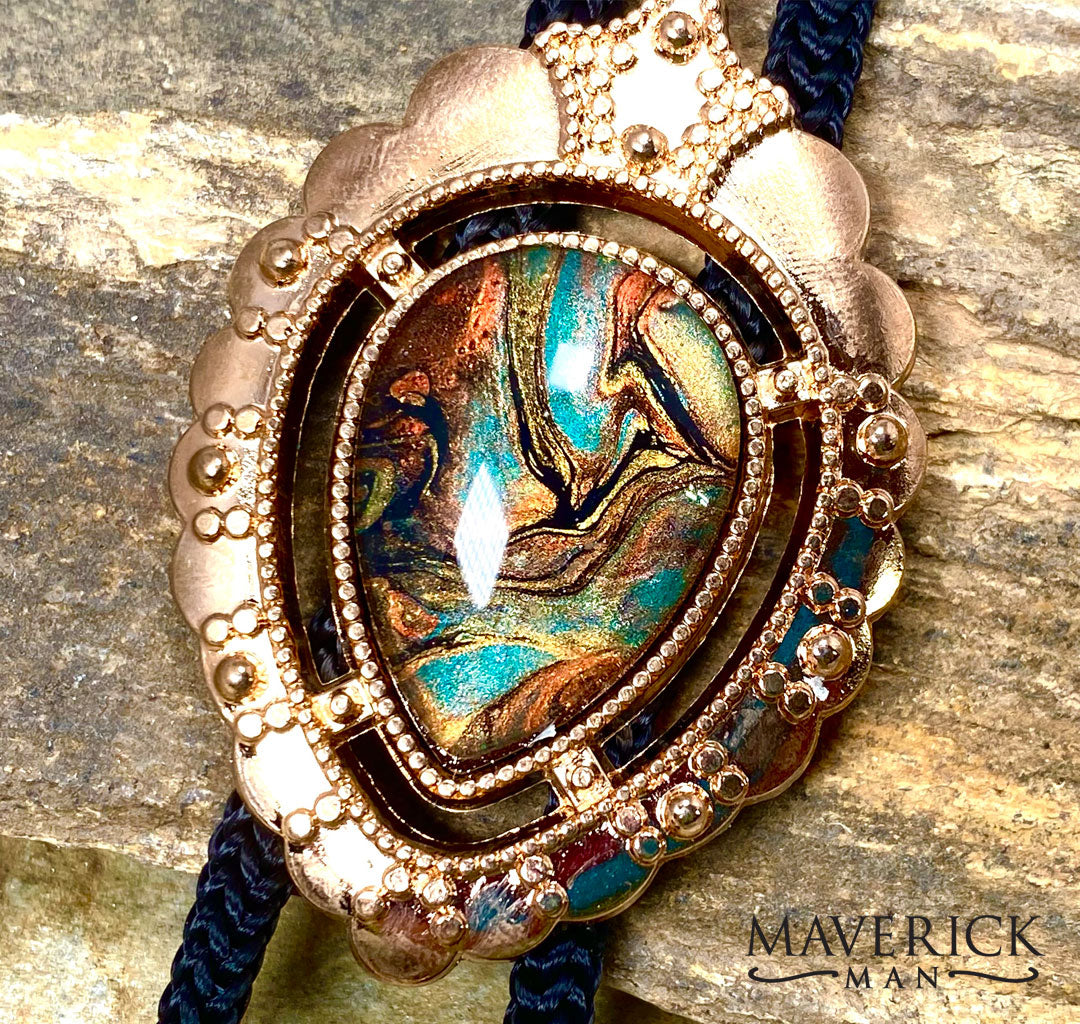 Rose Gold | Copper bolo with handsome hand painted stone