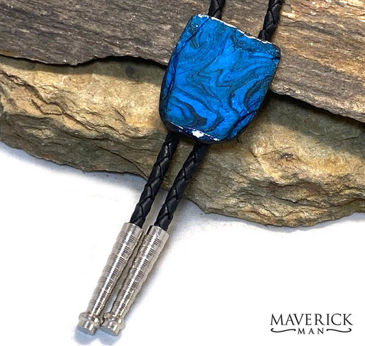 Handsome bolo made from slate with blue and black hand painted stone