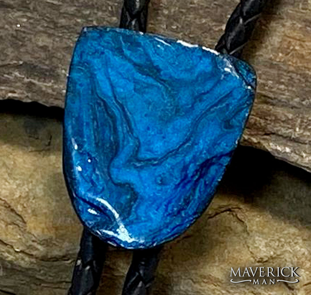 Lightweight bolo made from slate with blue and black hand painted stone