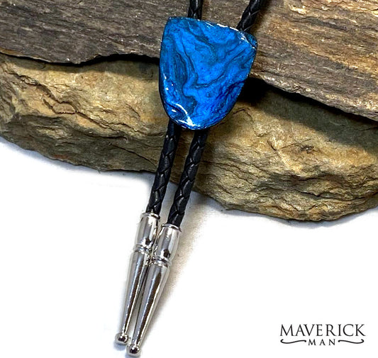 Lightweight bolo made from slate with blue and black hand painted stone