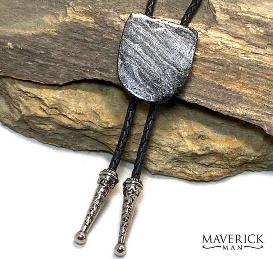 Subtle hand painted slate bolo from real platinum fibers