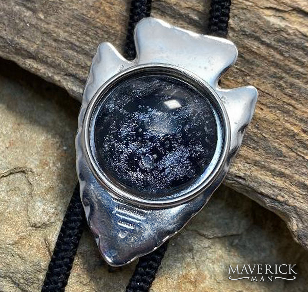 Modern silver arrowhead bolo with hand painted stone - SET AVAILABLE