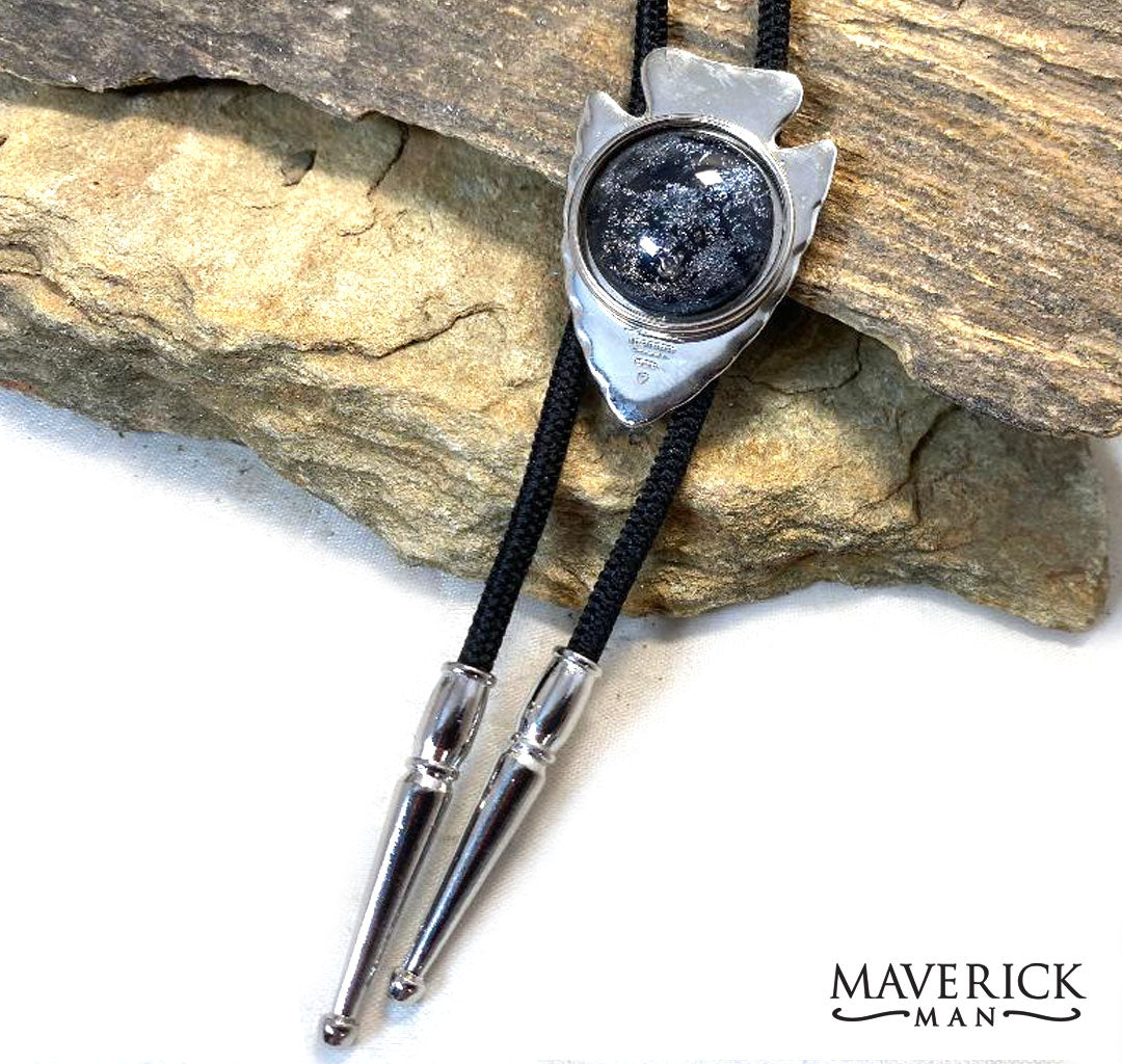 Modern silver arrowhead bolo with hand painted stone - SET AVAILABLE