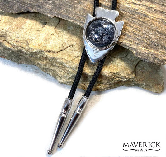 Modern silver arrowhead bolo with hand painted stone - SET AVAILABLE