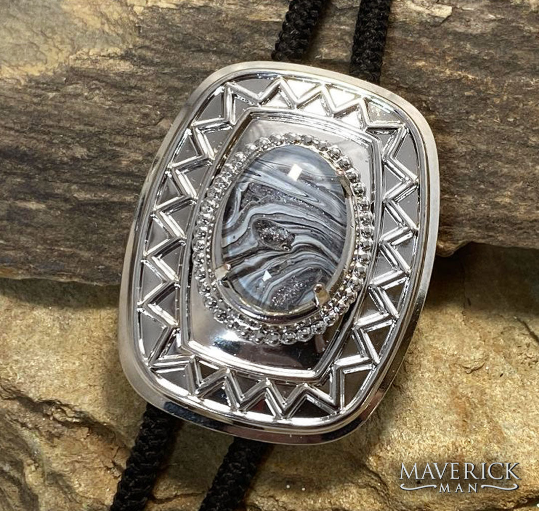 Modern silver bolo with hand painted stone with platinum accents