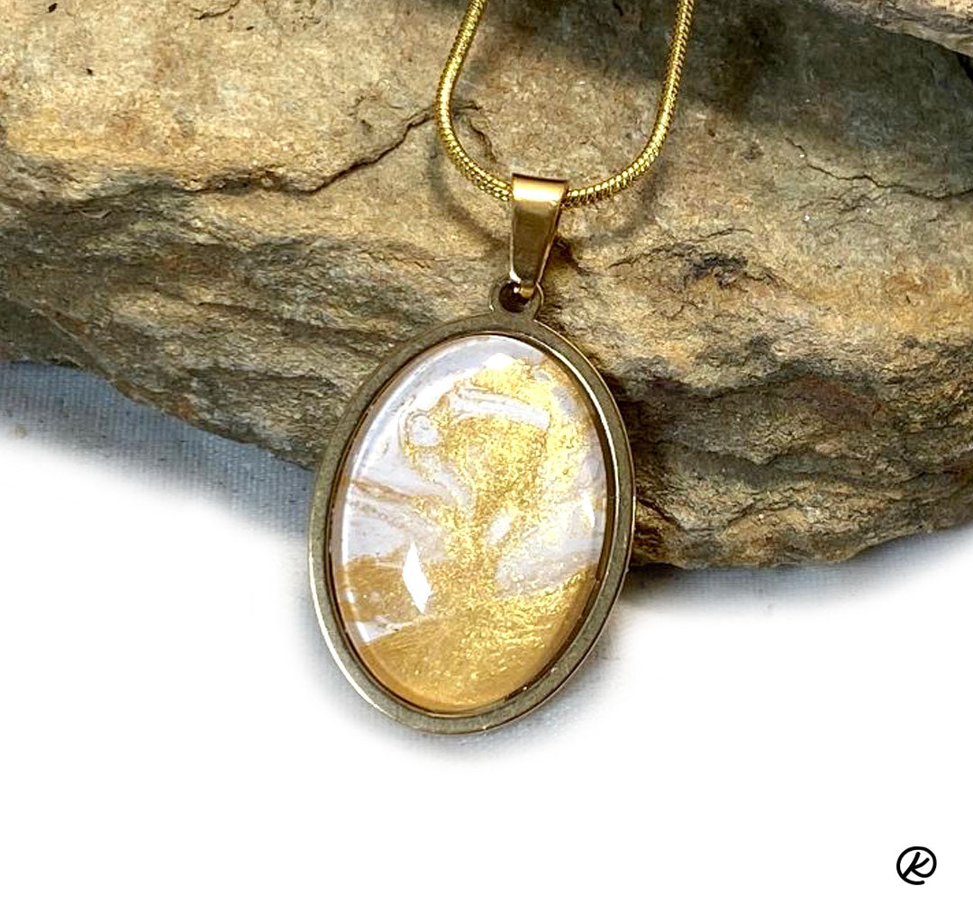 Golden bolo with hand painted gold and white stone - SET AVAILABLE