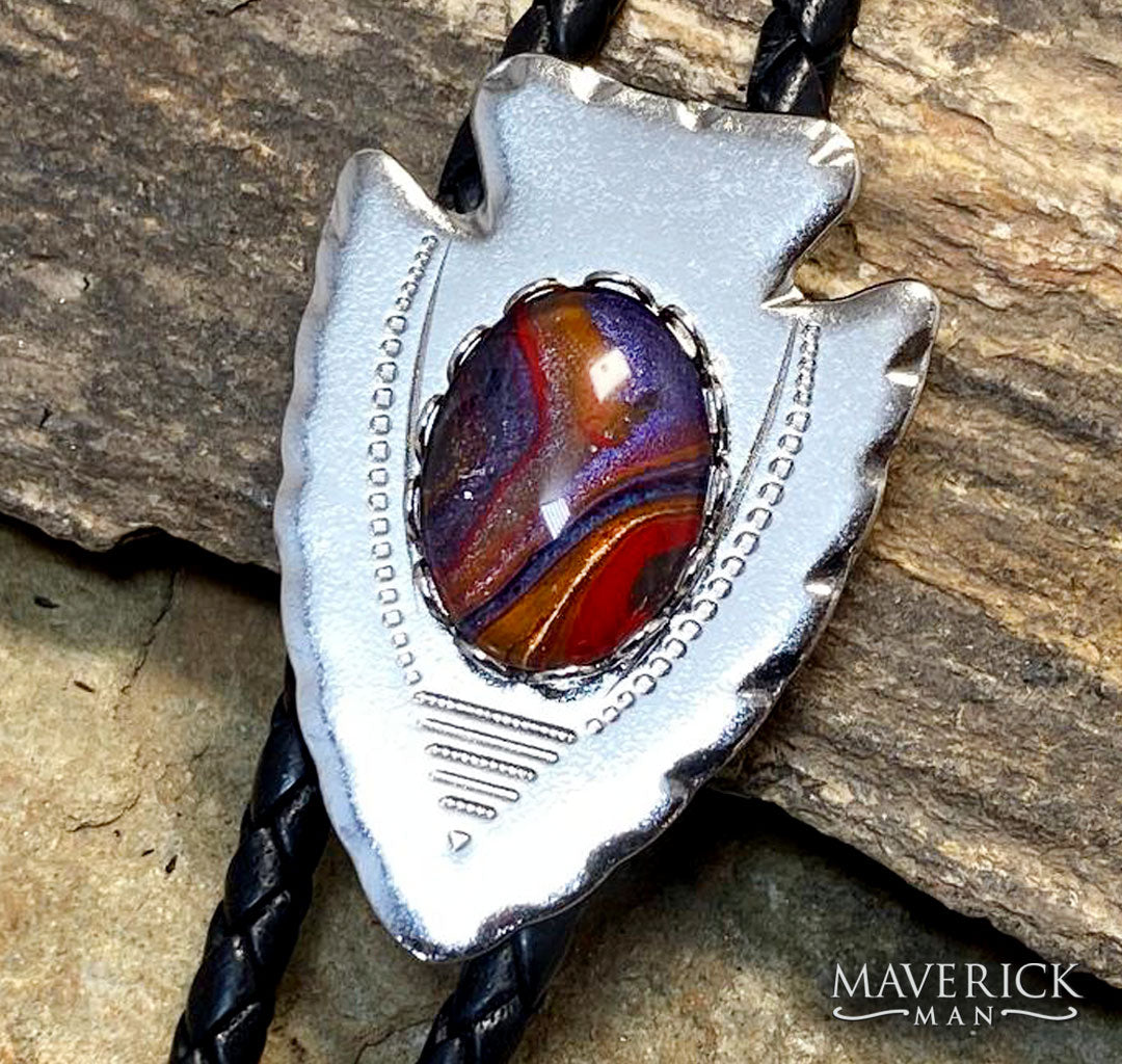 Silver arrowhead bolo with southwestern colors