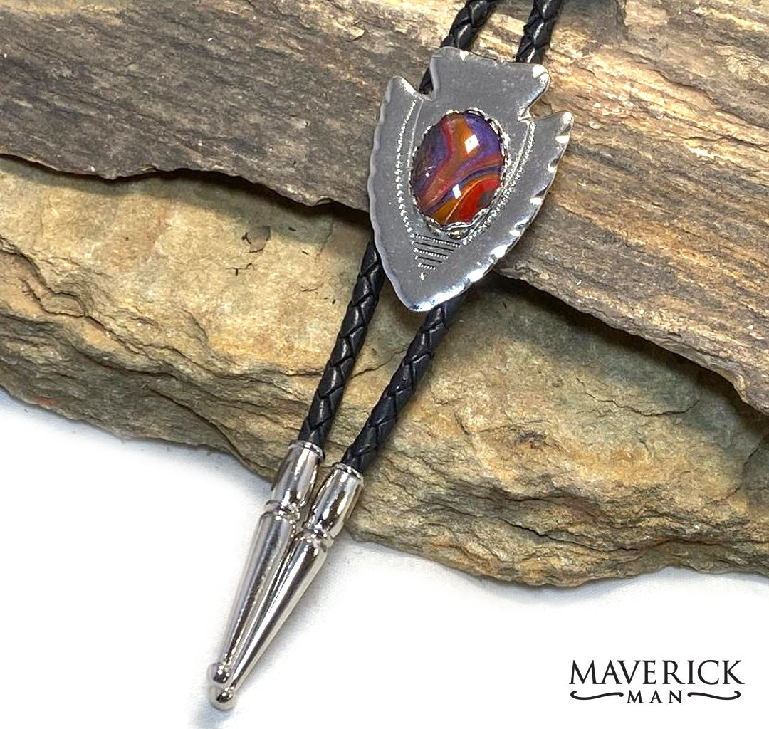 Silver arrowhead bolo with southwestern colors