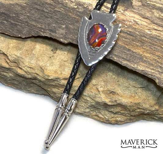 Silver arrowhead bolo with southwestern colors