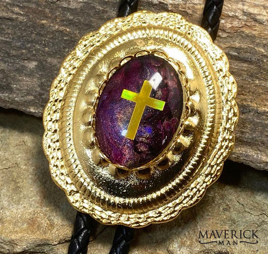 Gold concho bolo with holographic cross - SET AVAILABLE