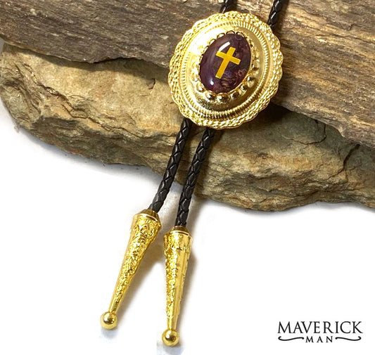 Gold concho bolo with holographic cross - SET AVAILABLE