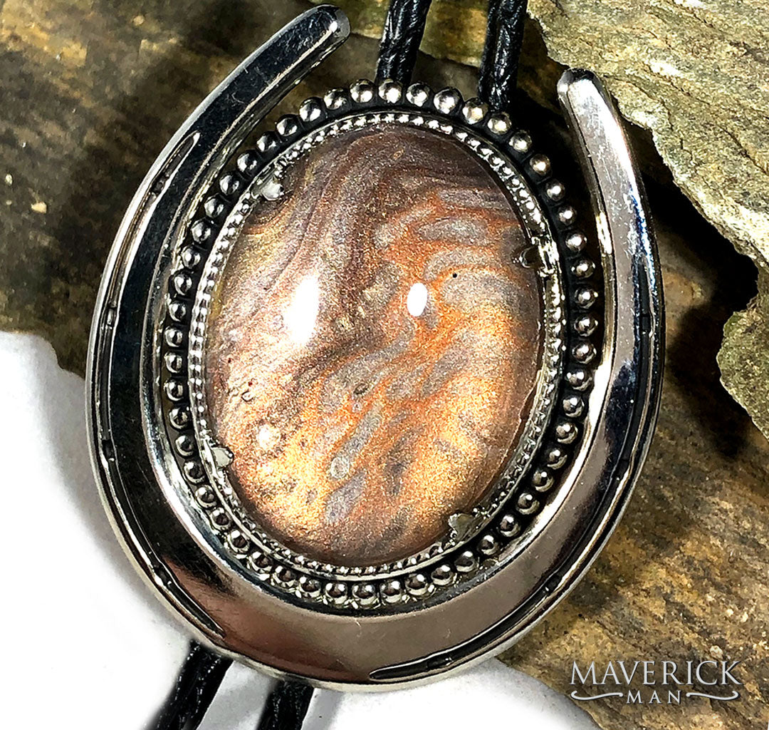 Large horseshoe bolo with earthy hand painted stone
