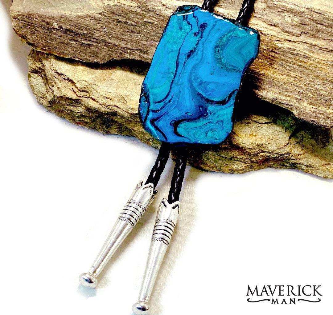 Handsome extra large turquoise bolo made from slate