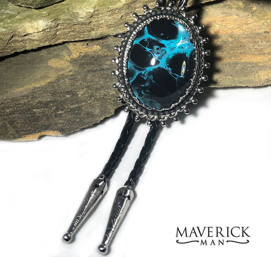 Large hand painted bolo in black and turquoise