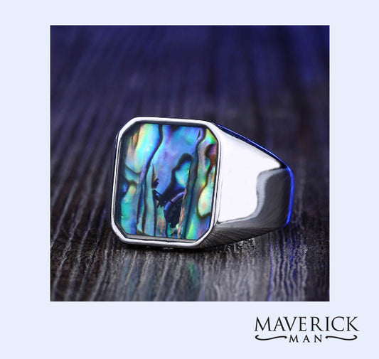 Titanium ring with inlaid abalone shell