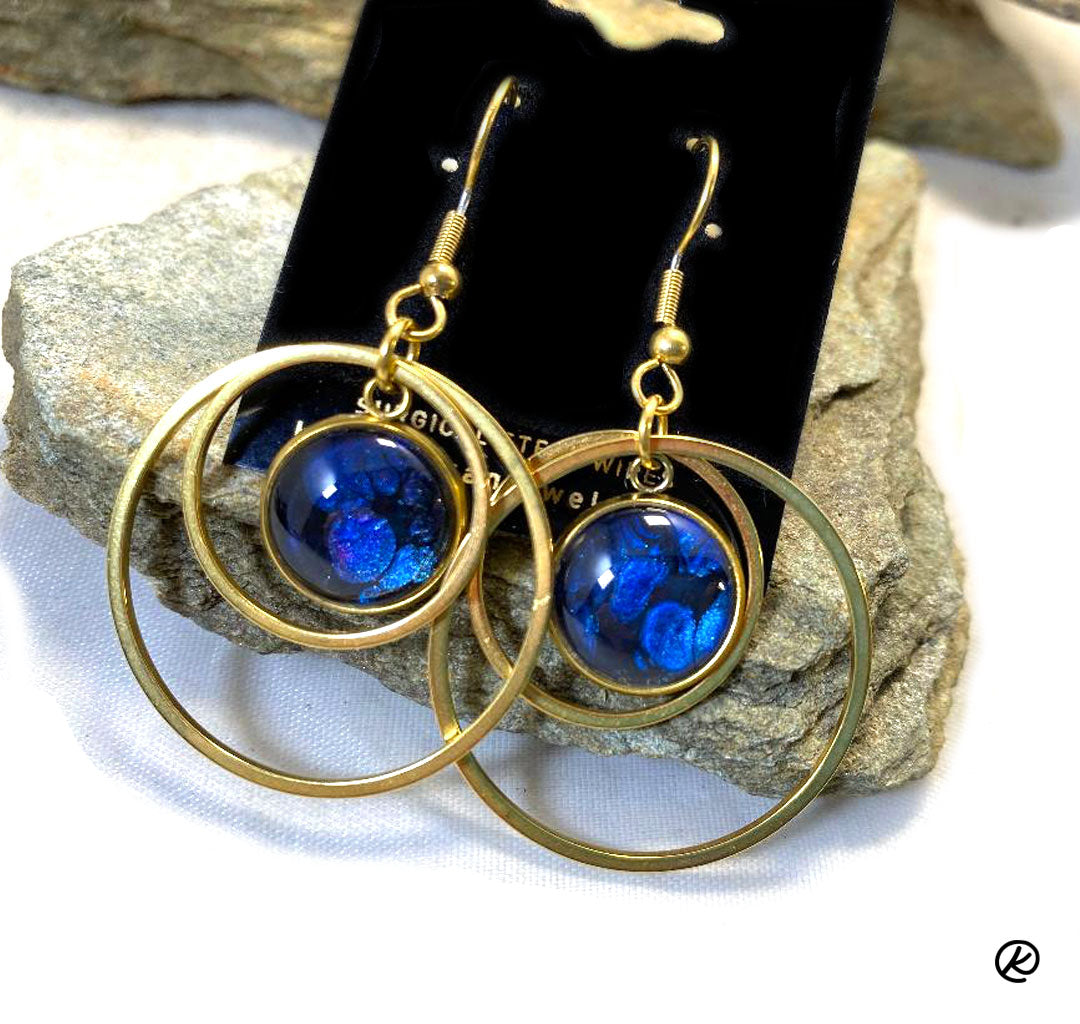 Hammered gold arrowhead bolo with sapphire blue hand painted stone - SET AVAILABLE