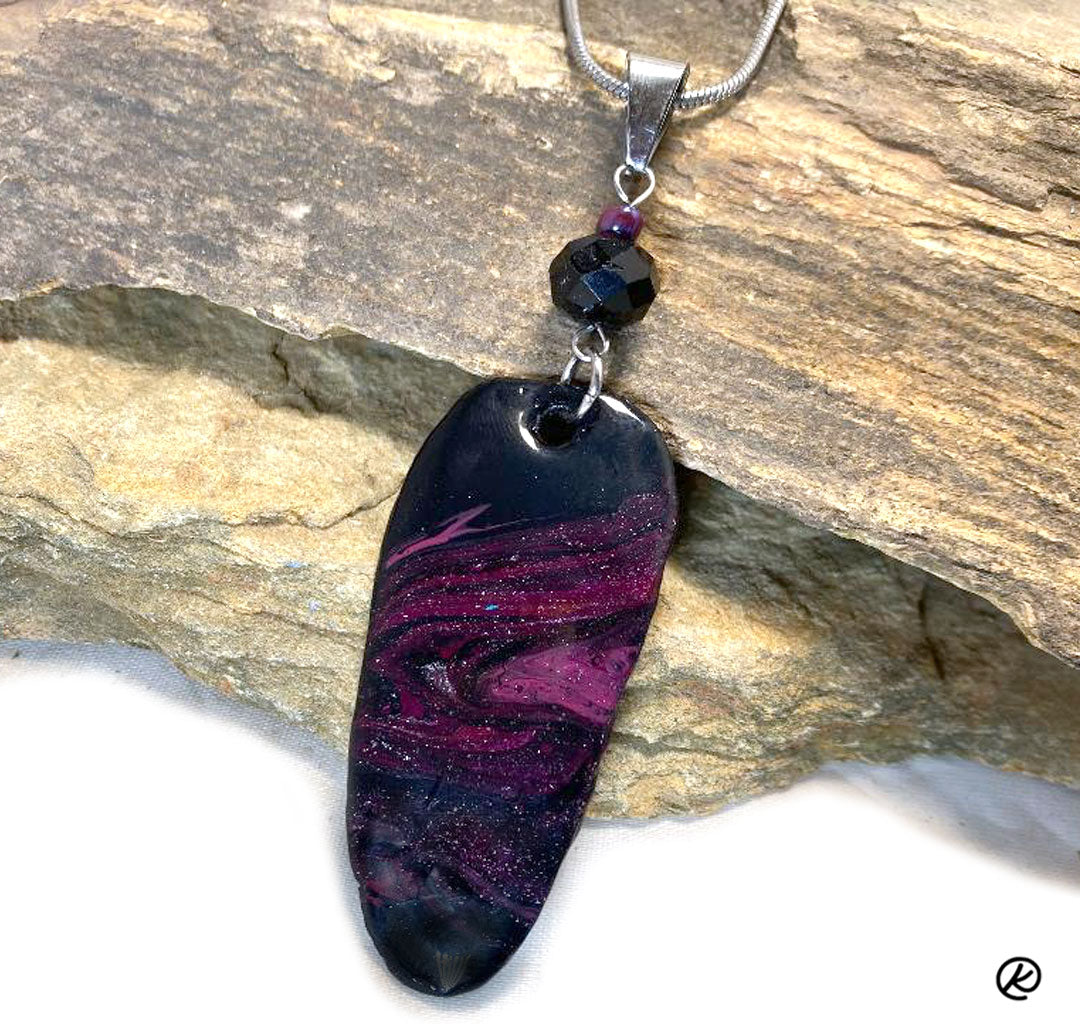 Dark Plum on black bolo made from slate with platinum accents - SET AVAILABLE