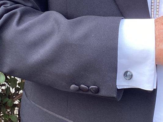 Unusual stainless steel cufflinks in black and platinum