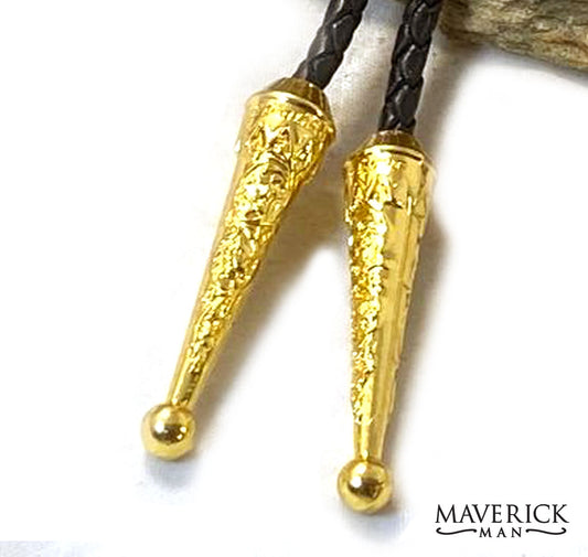 Large dressy gold bolo with gold and white hand painted stone