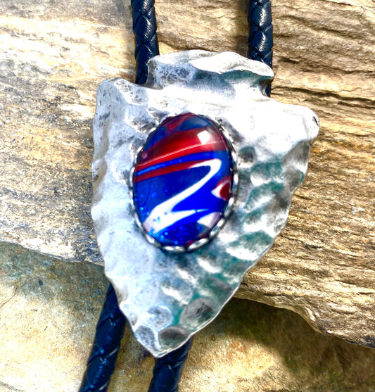Classic arrowhead bolo tie with hand painted stone