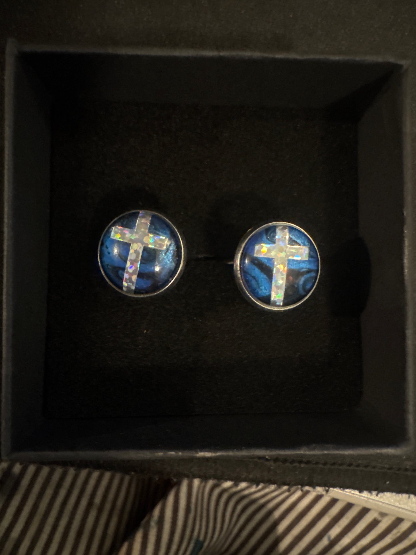 Stainless steel cufflinks with cross detail