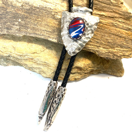 Classic arrowhead bolo tie with hand painted stone