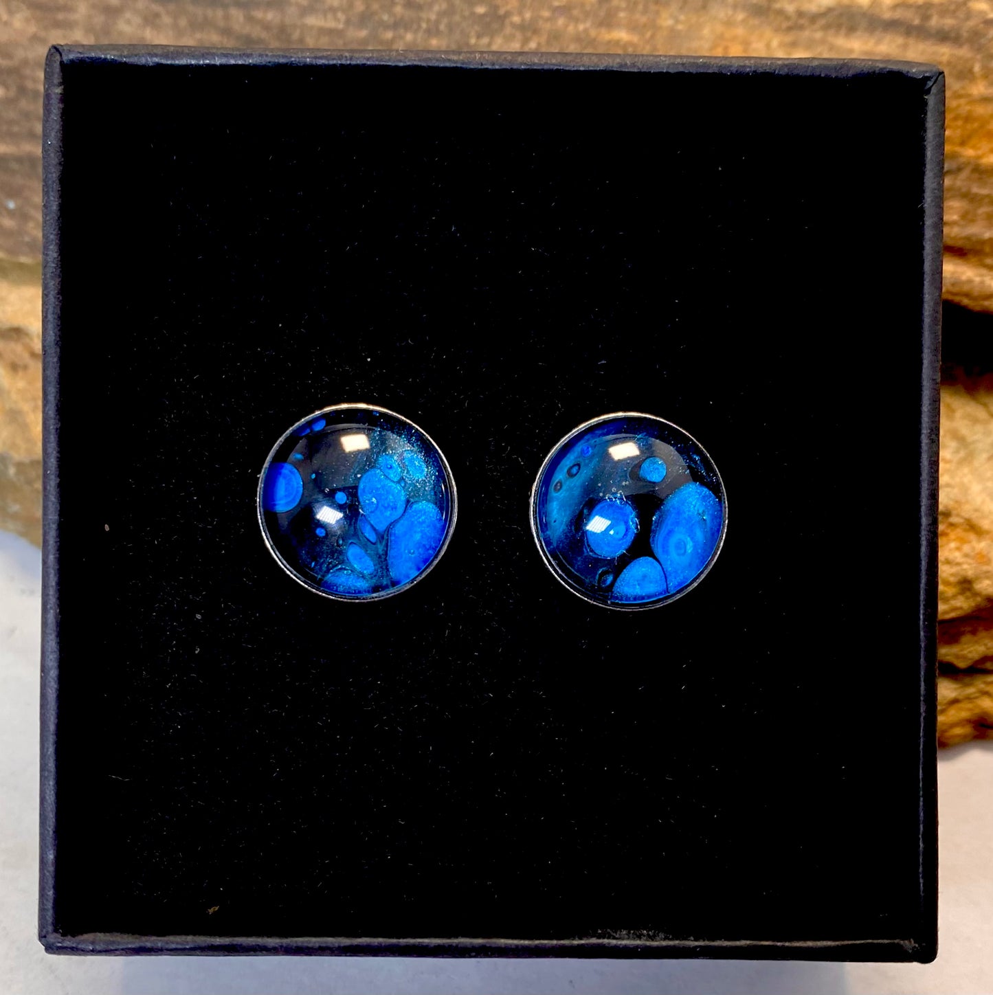 Stainless steel cufflinks with hand painted stones