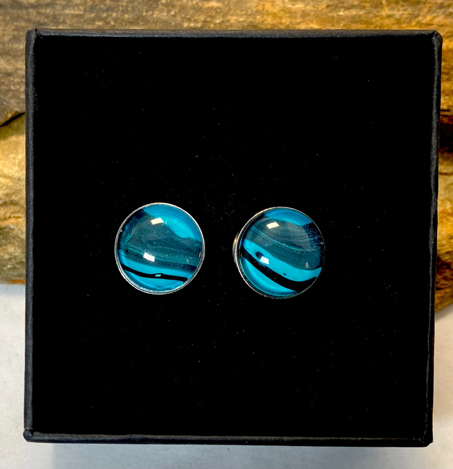 Stainless steel cufflinks with hand painted stones