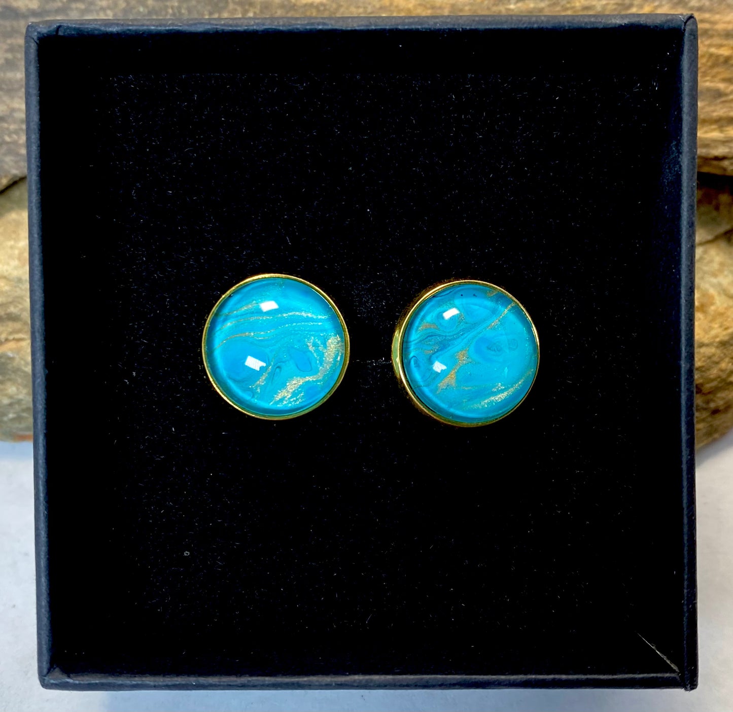 Stainless steel cufflinks with hand painted stones