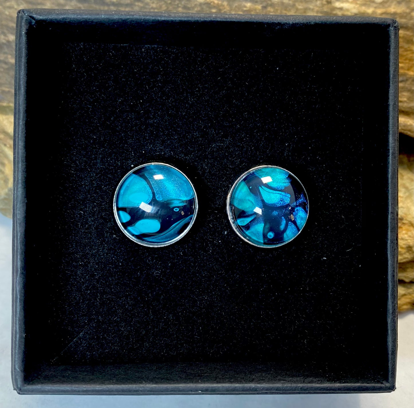 Stainless steel cufflinks with hand painted stones