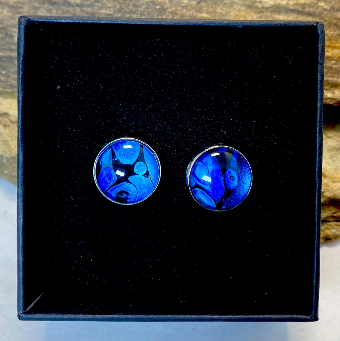 Stainless steel cufflinks with hand painted stones