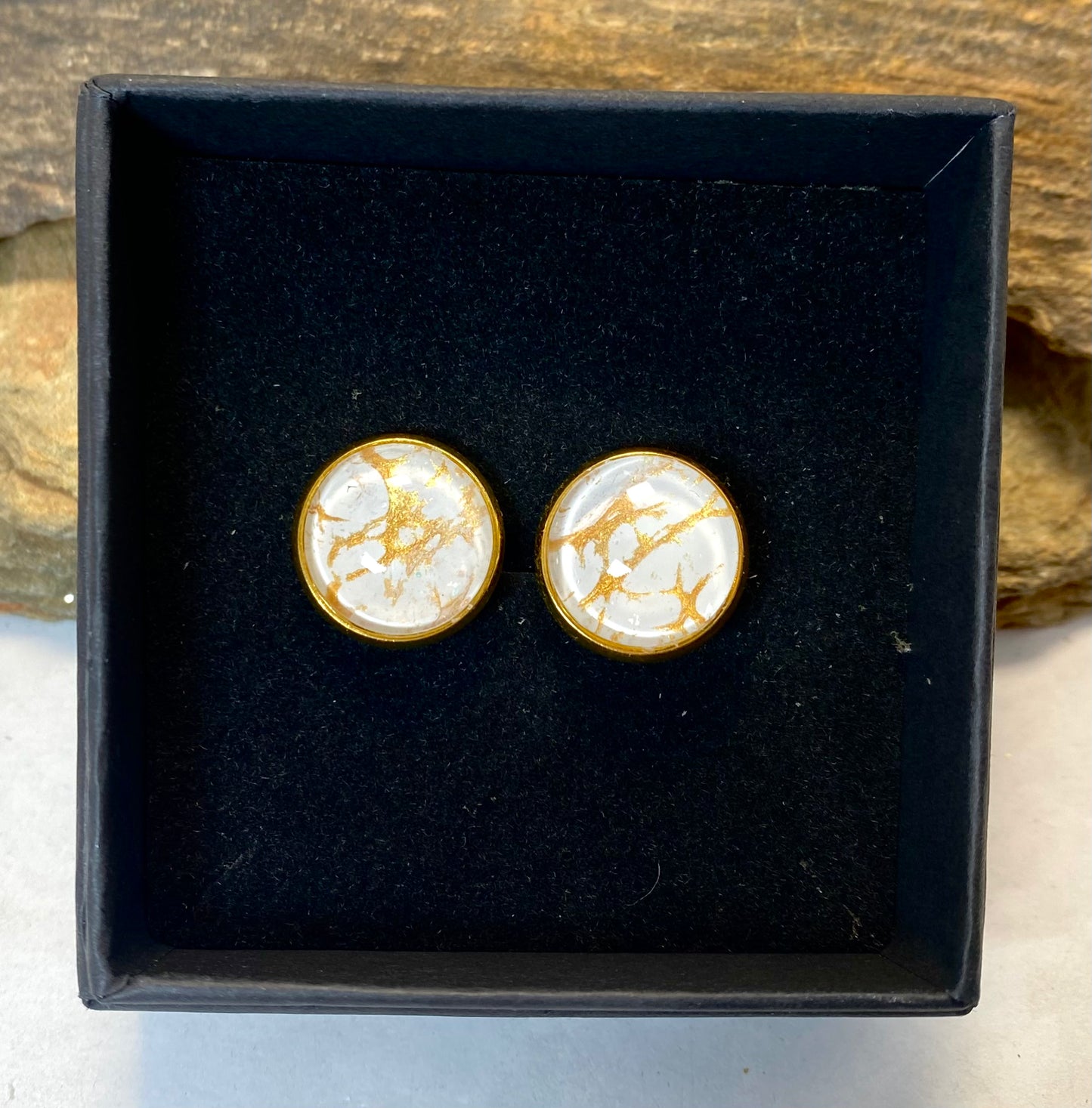 Stainless steel cufflinks with hand painted stones